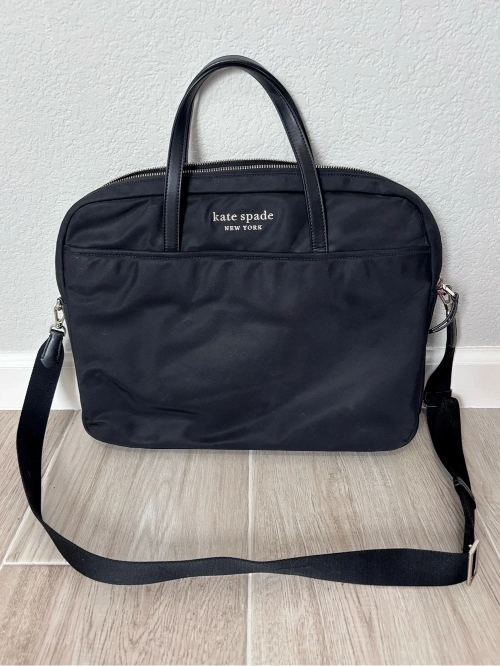 kate spade black nylon laptop tote with shoulder strap